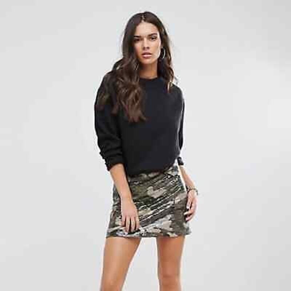 Etcetera Flirt Camo Sequin Mini Skirt Size 2